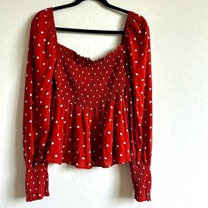 Auguste The Label Rust Polka Dot Smocked Peplum Blouse